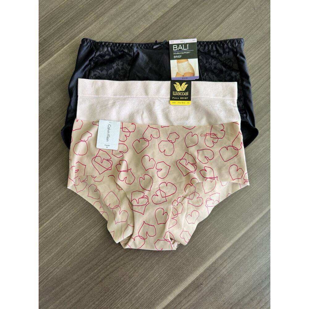 NWT Bali Double Support Brief Panties Plus Wacoal/Calvin Klein Set Of 3 Medium